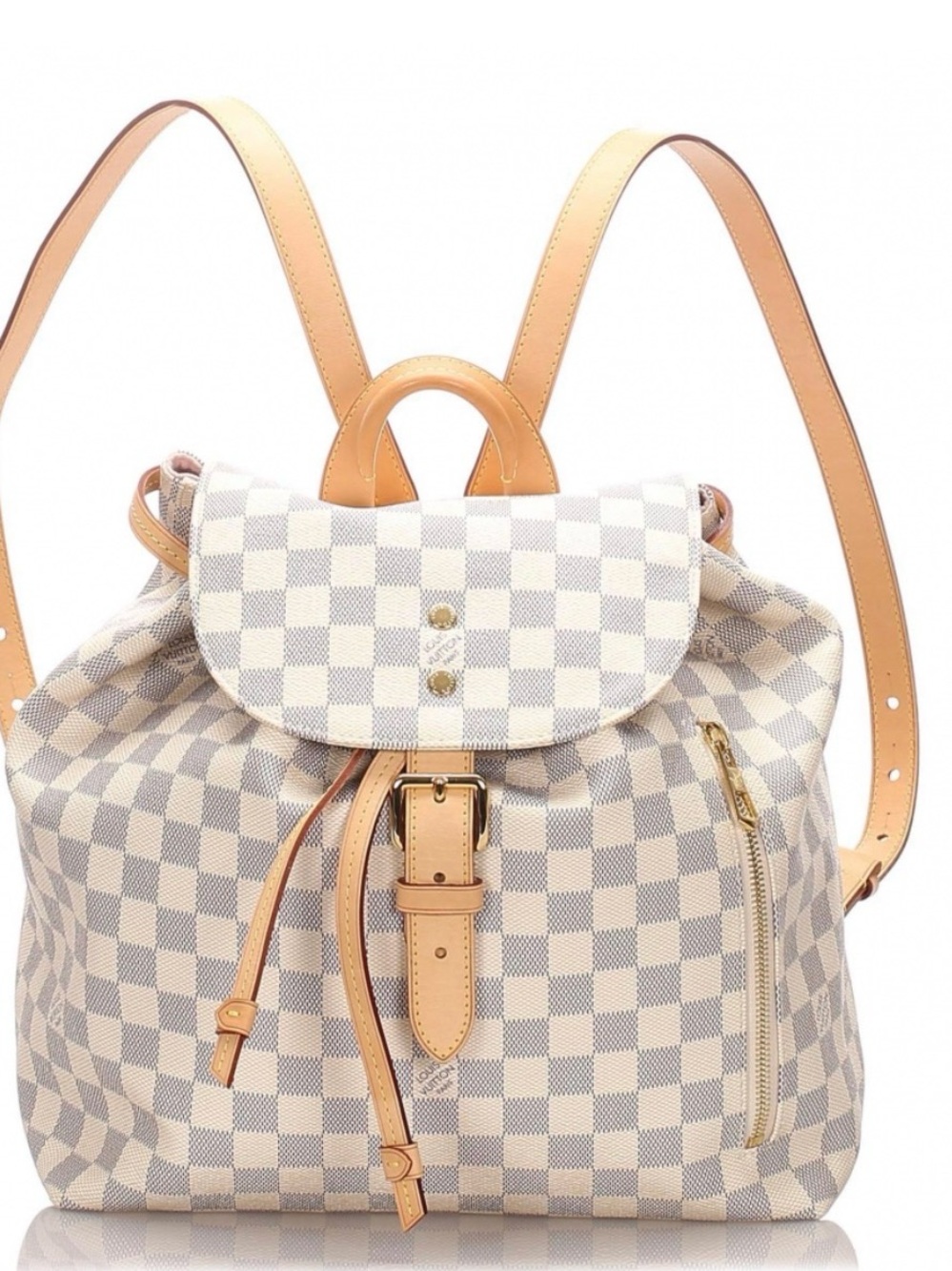 Checked Canvas Drawstring Backpack in Cream and Tan